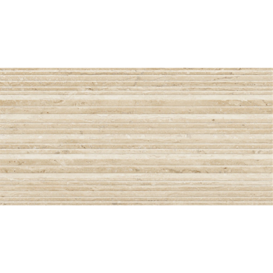 Κεραμικό πλακάκι τοίχου με ματ μαρμάρινη όψη, κυματιστό ανάγλυφο σχέδιο και ζεστή μπεζ απόχρωση από τη σειρά Toscana της KEROS.